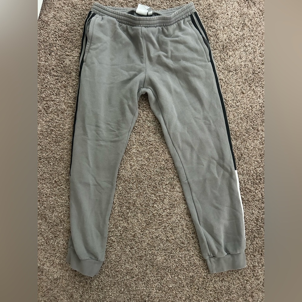 Gray Adidas Jogger Sweatpants with Black Stripes